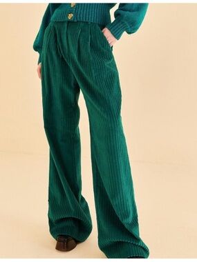 FARM Rio Emerald Green Wide-Leg Corduroy Pants
